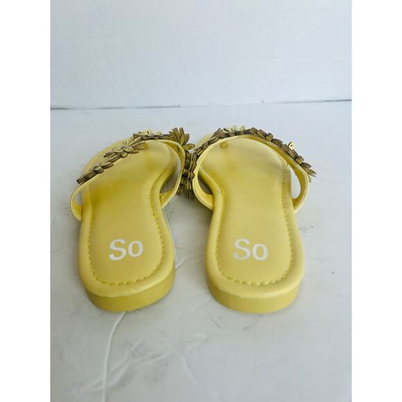 NWOT SO° Vegan Yellow Flower  Thong Slip On Flip Flop Flat Sandals Size 9M - Picture 4 of 7